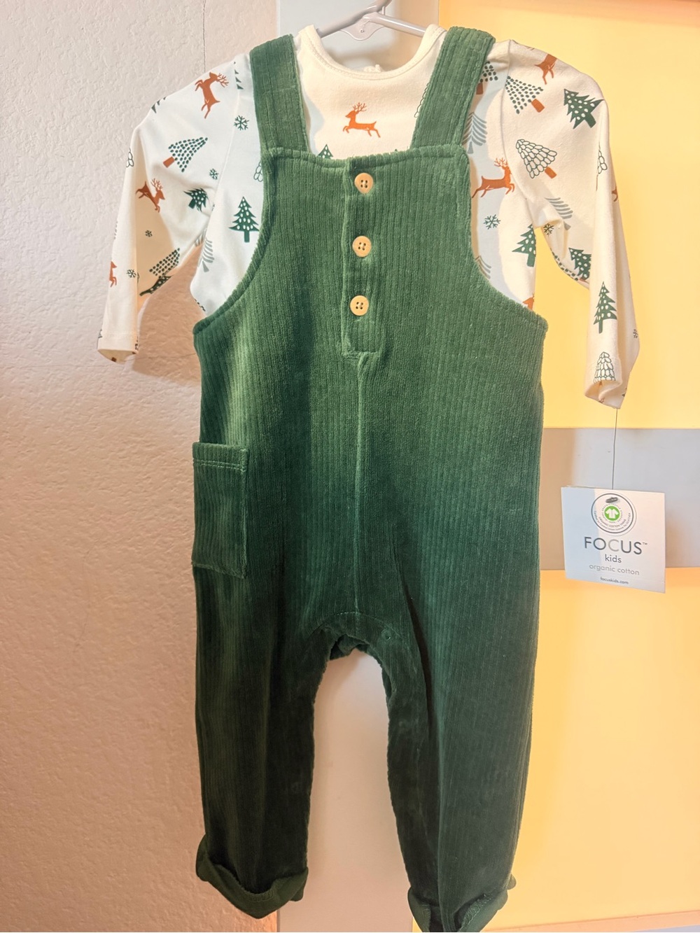 Green Corduroy Overalls for Kids with Front Pocket